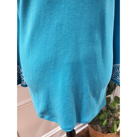 JM Collection Women's Blue Cotton V-Neck Long Sleeve Casual Top Blouse X-Large - Picture 3 of 14